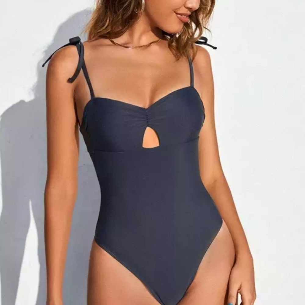 Romantic Cinched Front One Piece Swimsuit Navy Cupshe